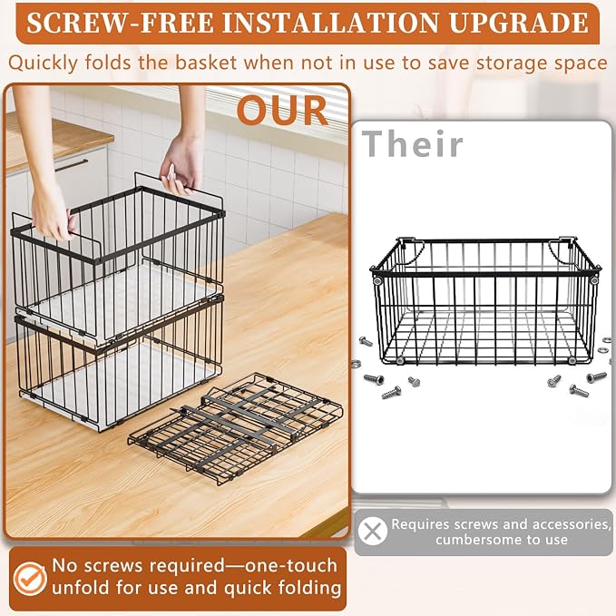 Large Freezer Organizer Bins for 5 to 9 Cu.Ft,Quick Expand/Collapse,4PACK | Freezer Organizer Bins, Stackable,foldable,With handle Wire Storage Container Baskets for Sort Frozen Meats,Leak-Proof Liner - Image 2