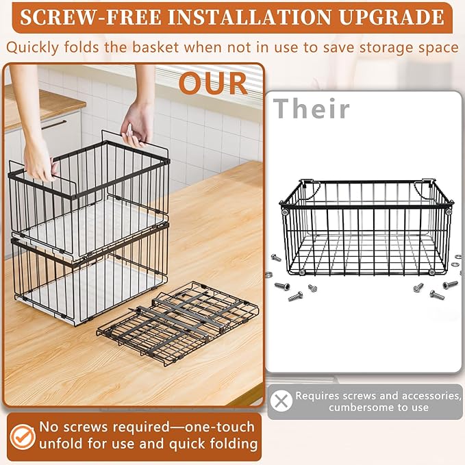 Large Freezer Organizer Bins for 5 to 9 Cu.Ft,Quick Expand/Collapse,6PACK | Freezer Organizer Bins, Stackable,foldable,With handle Wire Storage Container Baskets for Sort Frozen Meats,Leak-Proof Liner - Image 2