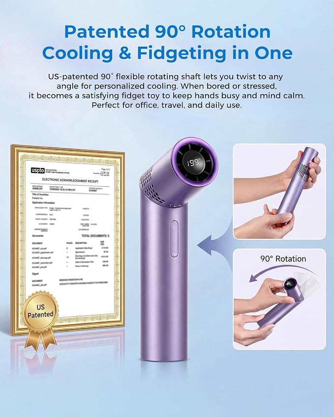 High Speed Handheld Fan, 20000RPM Turbo, 199 Speeds, Rechargeable | 20000RPM turbo fan with 199 speeds, LED display, 3000mAh battery for travel, commuting, camping, and office - Image 8