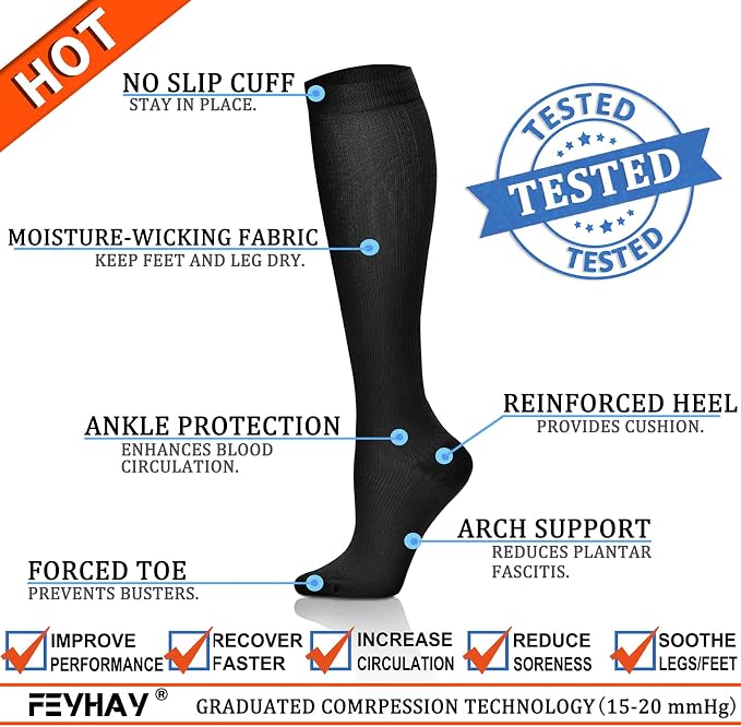 FEYHAY Copper Compression Socks (8 Pairs) 15-20 mmHg Circulation is Best Athletic & Daily for Men & Women, Running, Climbing - Image 3