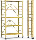 Himix 5-Tier Storage Shelf with Wheels Foldable Expandable Adjustable Gold | Folding shelving units, Metal collapsible organization, Changeable into 2 shelf units, Basement, Kitchen, Holds 2400 Ibs by Himix