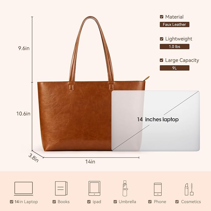 KALIDI Tote Bag Zipper Shoulder Bag Vegan Leather Purses Satchel for Women | Large Casual Handbag for Work Commuting Dating College Everyday - Image 5