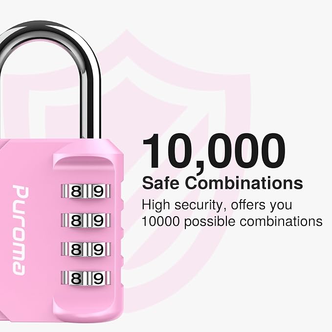 Puroma 1 Pack Combination Lock Locker 4 Digits Combo Padlock Gym Pink | For School Gate Fence Toolbox Hasp Storage, Outdoor, Resettable, Weatherproof, Side Window, Crack Cut Resist, Hardened Steel - Image 2