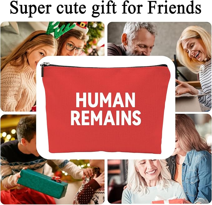 ZUYUROU Funny Human Remains Makeup Bag, Dark Humor True Crime Gifts for Women, Canvas Cosmetic Pouch for Travel and Purse Organization, Spooky Goth Novelty Zipper Pencil Case Red - Image 2