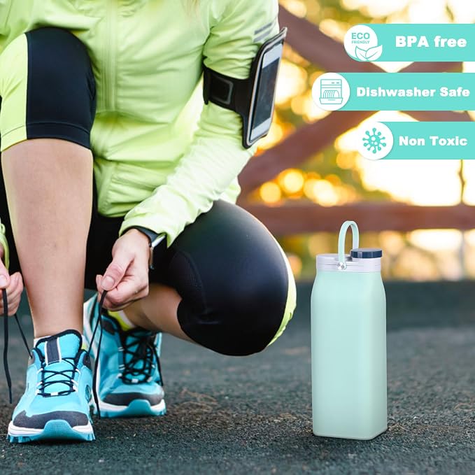 Collapsible Water Bottle,Reusable Foldable BPA Free Silicone Water Bottle,Portable Leakproof Sport Water Bottle for Running Traveling Hiking Camping Lightweight Durable 20 oz (Blue) - Image 4