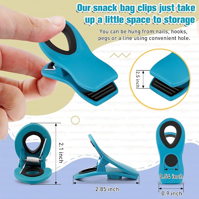 12 Pack Chip Clips, Blue Magnetic Clips for Food, Snack Storage | Heavy Duty Chip Clips for Office, Kitchen, Refrigerator, Snack, RV Accessories, Bread, Airtight Seal Grip, Strong Hold - Image 3