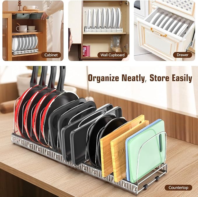 Housolution Cutting Board and Baking Tray Cookie Sheet Organizer, Silver | 12"-23" Expandable, 14 Adjustable Dividers, Sturdy Metal Construction, Easy Assembly - Image 6