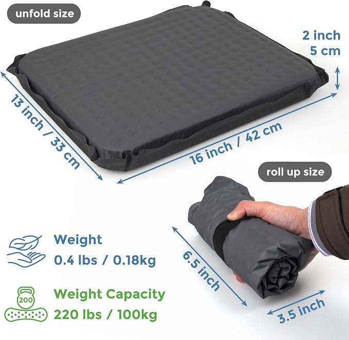 Inflatable Airplane Seat Cushion for Long Sitting Travel & Stadium | 2" memory foam core, portable & foldable, firmness adjustable, outdoor camping hiking & bleacher sit pad, flying accessories - Image 3