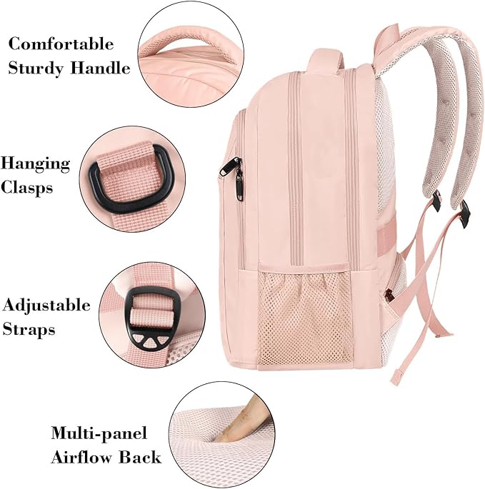 MATEIN Pink 15.6 Inch Laptop Backpack, Cute Computer Travel Bag for Women | Carry On Casual Daypack, Slim Sturdy Bag for Work, Lightweight Water Resistant, Gifts for Teacher Nurse, Anti Theft - Image 4