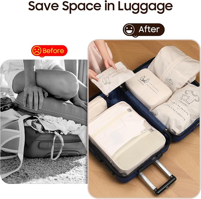 8 Set Travel Packing Organizers, Luggage Organization Bag, Beige | with Toiletry, Shoe & Laundry Bags, Packing Cubes for Travel Essentials, Cute Gifts for Women Girl - Image 6