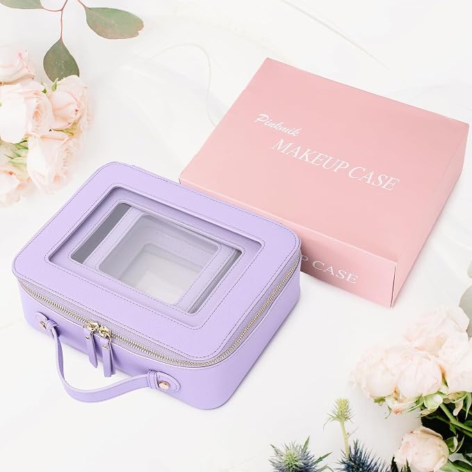 Pinkmik Clear Makeup Bag, (Purple, L+M+MINI) | Waterproof, Travel Case for Cosmetics and Toiletries, Women's Purse Organizer, Clear Car Bag with Zipper - Image 7