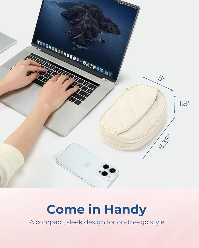 BAGSMART Travel Cord Organizer Electronics Case, Double Layers Puffer Cable Organizer Bag Travel Essentials for Women, Tech Organizer Case for Charger, Phone, Flash Drive - Beige - Image 6