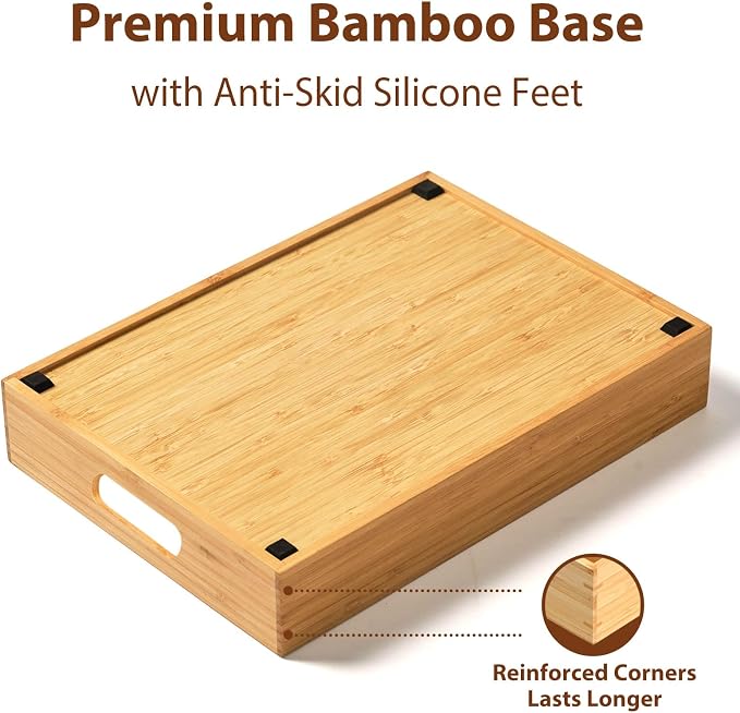 Large Bamboo Food Container Lid Organizer for Kitchen Cabinet | Adjustable slots - Premium bamboo, pretty color - Sturdy versatile caddy for snack, spice in drawer - Anti-Skid Silicone Pads - Image 4
