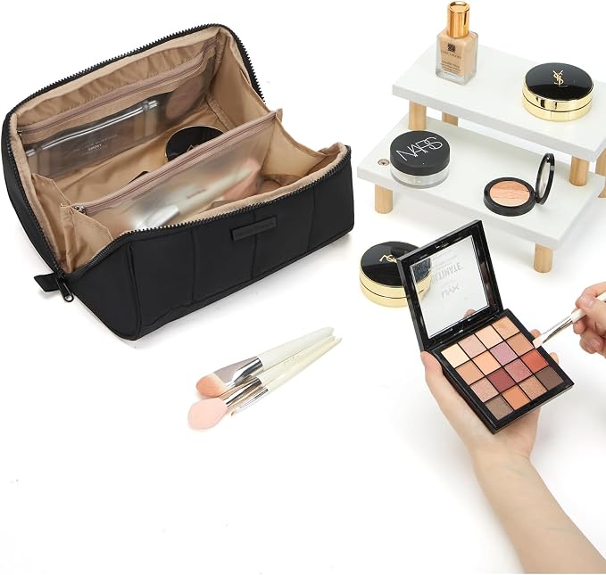 NISHEL Travel Makeup Bag for women, Organizer Pouch Cosmetic Case | Open-flat design keeps cosmetics, brushes, and beauty tools organized for travel and daily routines, Large, Black - Image 7