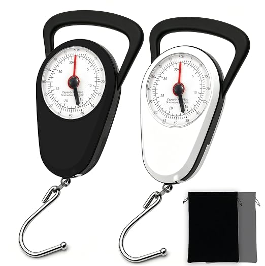Luggage Weight Scale with Hook, 2PC Hanging Scale for Fish Travel, 80 Lbs | Battery-Free Luggage Scale, Black & White Suitcase Weight Scale, Measures Weight & Size for Travel, Bags & Outdoor Activities by Jewelvwatchro