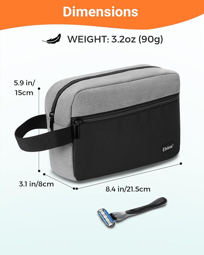 Elviros Travel Toiletry Bag for Men Hanging Toiletries Dopp Kit Small Bathroom Hygiene Tool and Medicine bag for Traveling Essential Shaving Pouch,Gifts for Men(Grey&Black) - Image 2