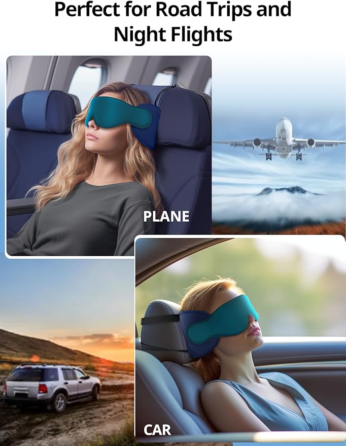 Travel Pillow for Airplane, 360° Head Support for Long Flight | Seat Strap System, On Headrest, Stable Comfort, Stop Bobblehead, Soft 3D Eye Mask Airplane Pillow, Travel Accessories, Black - Image 7