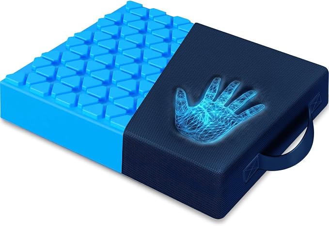 Seat Cushion for Office Chairs, Memory Foam Chair Cushion with Patterned Core for Even Support, Back, Tailbone & Sciatica Relief, Chair Pillow with Carry Handle for Car, Wheelchair(Blue) by Unknown