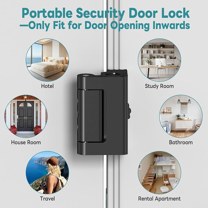 Upgraded Portable Security Door Reinforcement Lock - No Drilling Flip Lock Latch Prevents Unauthorized Entry Fits Inward-Opening Doors, Apartment, Hotel, Travel (Black-1 Pc) - Image 8