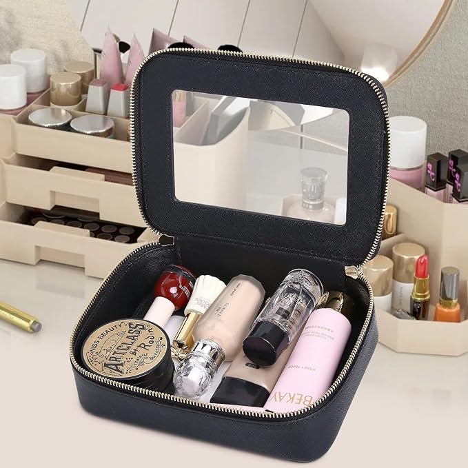Pinkmik Clear Makeup Bag, (Black, M) | Waterproof, Travel Cosmetics and Toiletries Case, Portable Makeup Organizer, Clear Car Bag with Zipper - Image 4