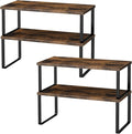 OGEMXU Cabinet Shelf Organizers, 15.7 inches Large Kitchen Counter Shelf, Set of 4 Wood Kitchen Pantry Organizer, Storage Shelves for Countertop, Spice Rack, Stackable, Expandable, Metal Black, Brown by OGEMXU