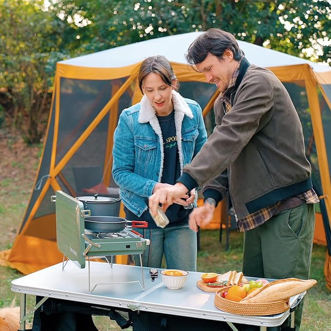 EVER ADVANCED Folding Camping Table with Storage, 4 ft * 2 ft Aluminum Composite Desktop & Adjustable Legs, Outdoor Kitchen Table for Tailgating, Backyard, BBQ and Picnic - Image 2