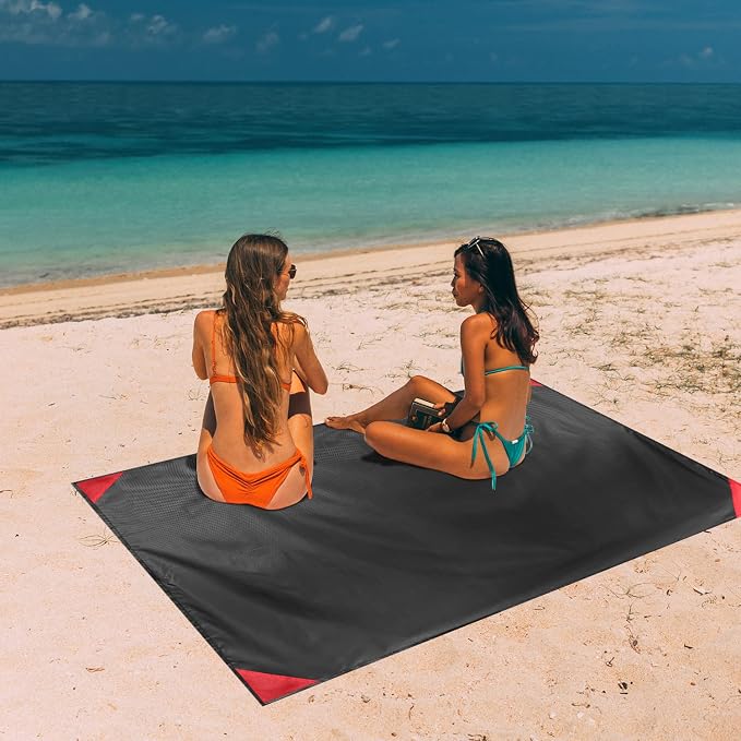 Odoland Sandproof Beach Blanket, Waterproof Portable Mat with Carry Pouch | 63“x43” Quick Drying & Foldable Lightweight Sand Free Beach Mat Tarp for Hiking, Camping, Travel, Red - Image 7