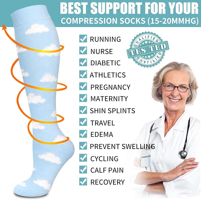 Compression Socks for Women & Men Circulation(6 pairs)-Graduated Supports Socks for Running, Athletic Sports - Image 5