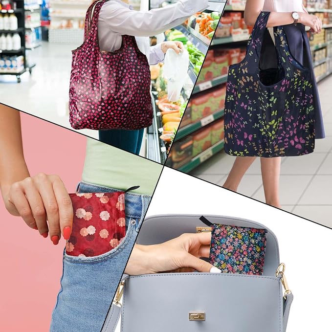 Reusable Grocery Bags,4 Pack 50LBS Foldable Washable Fashion Shopping Bags, Portable Tote Bags Gifts for Women (Butterfly 4 Pack) - Image 2