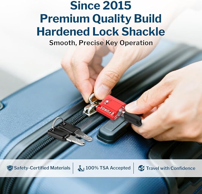Forge 1''x1'' TSA Approved Luggage Locks: Ultra Secure dimple Key Travel Locks with zinc Alloy Body, for Luggage, Travel Cases, Backpacks, Red 2PK. - Image 4