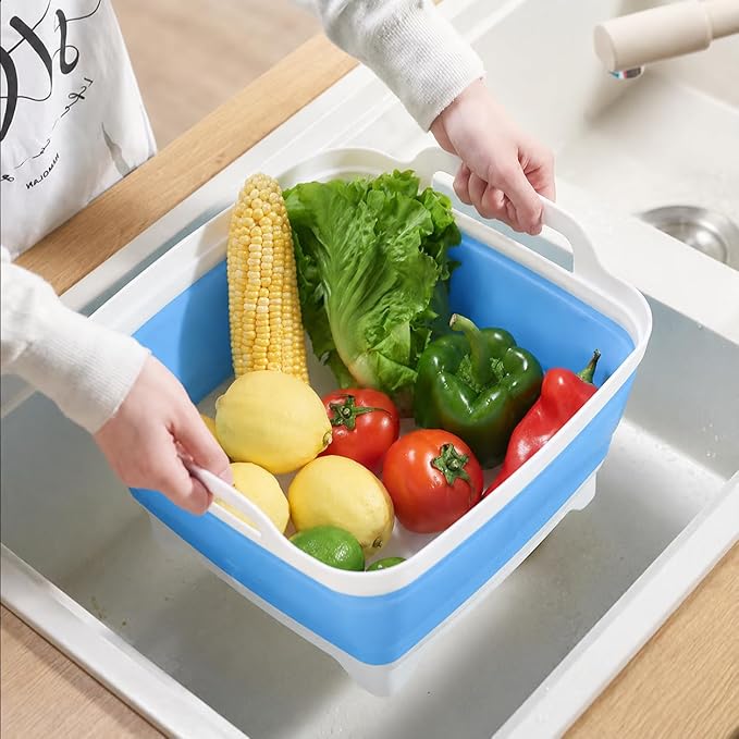 2.4 Gal(9L) Collapsible Dish Basin with Drain Plug, Space Saving Outdoor Multiuse Foldable Sink Tub, Dishpan, Kitchen Storage Tray for Camping, Vegetable Washing, RV (Blue) - Image 9