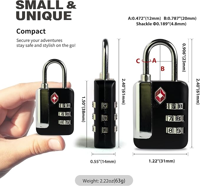 Luggage Locks TSA Approved, Combination Padlock for Locker, Small Combo Padlock, TSA Locks for Luggage, Gym Locker, Suitcase, Gun Case, Storage Box, Outdoor Fence, Backpack, Bag Zipper - Image 3