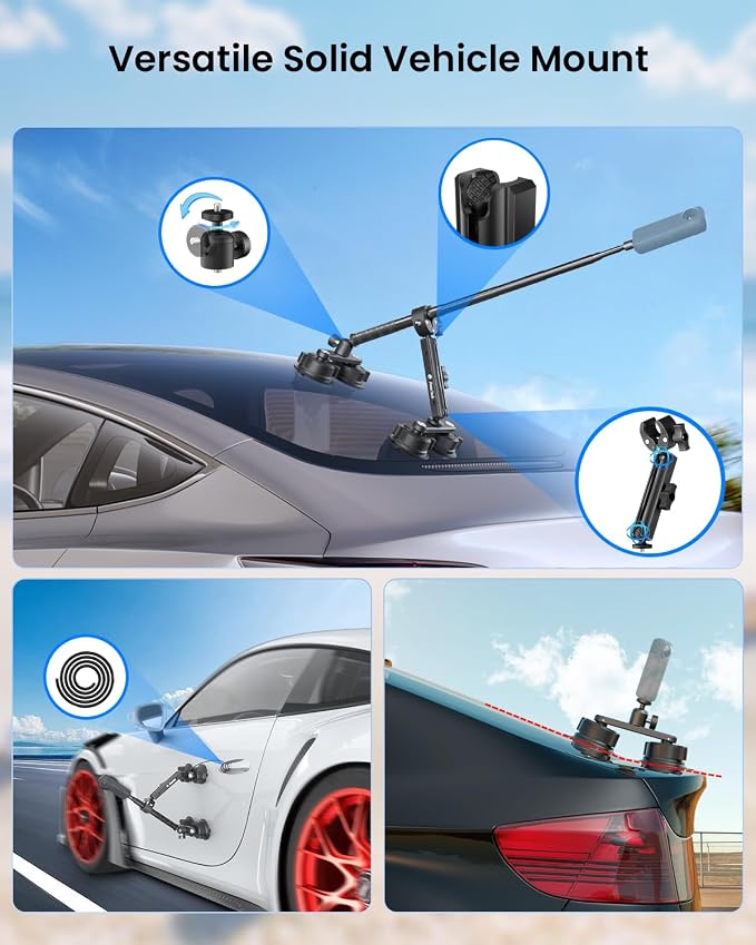 4 Suction Cup Car Mount Kit for Insta360 X5X4 Action Camera Mounts | Car tripod for insta360 X5 accessories, 360 camera mounts for gopro, suction mount for Osmo action 6/5,car racing travel vlog - Image 4