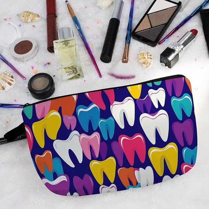 Livel lhood Cartoon Teeth Cute Small Makeup Bag -2 | Printed Padded Cosmetic Organizer Zipper Pouch, Cartoon Teeth Gift for Women Friends - Image 5