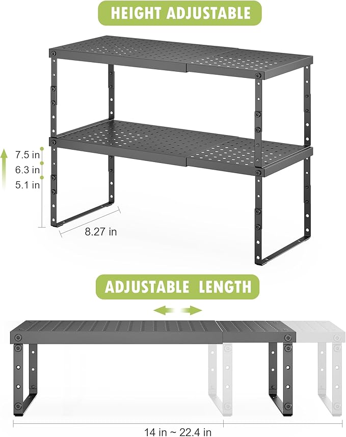 RUILALIFE Expandable Cabinet Organizer Shelf With Adjustable Height, Stackable Kitchen Countertop Organizer Rack, Adjustable Shelf Riser For Kitchen Counter, Pantry, Cupboard, Desk, Tabletop - Image 3