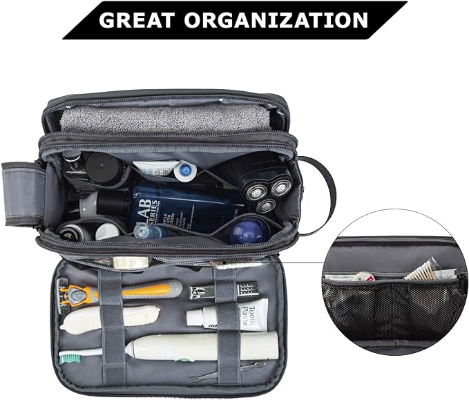 BAGSMART Toiletry Bag for Men, Travel Toiletry Organizer Dopp Kit Water-resistant Shaving Bag for Toiletries Accessories, Door Room Essentials,Grey-medium - Image 3
