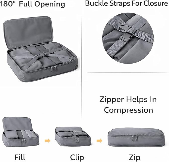 7 Set Packing Cubes For Travel | Luggage Organizer Bags With Shoe, Laundry Bag, Accessory Pouch And Lingerie Bag | Durable And Space Saving Suitcase Organizer For Travel Essentials | Grey - Image 4