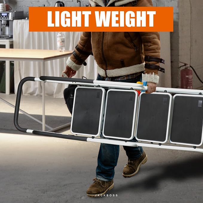 Jack Boss 4 Step Ladder, Requires Simple Installation, Folding Lightweight Step Stool with Handrails and Wide Anti-Slip Pedal for Home, Kitchen and Garage, Service Height 37.8 inch, 400 lbs Capacity - Image 6