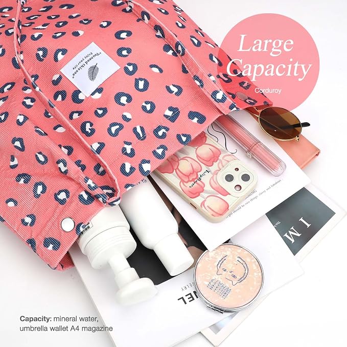 LHMTQVK Corduroy Tote Bags for Women, Large Capacity Tote Purse Reusable Grocery Shoulder Bag with Inner Pockets - Image 2