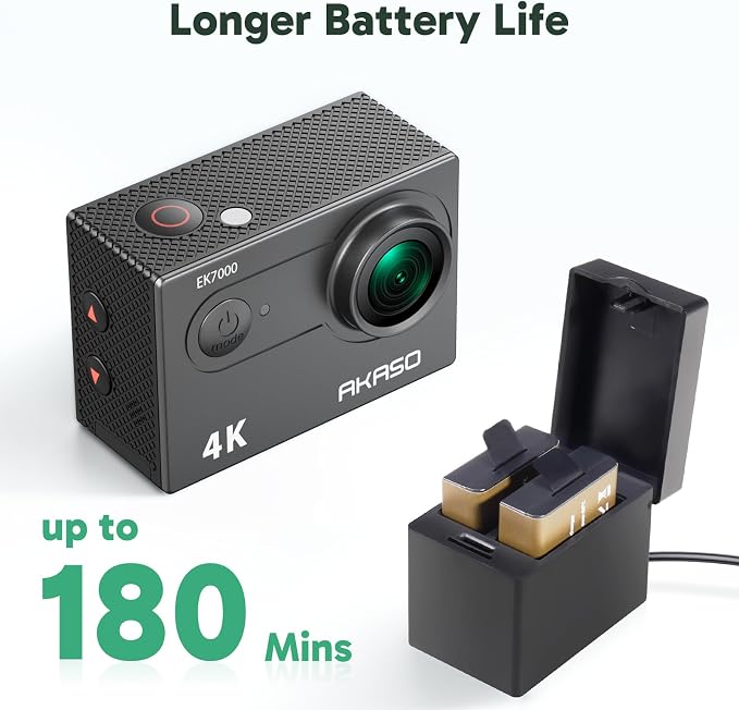 AKASO EK7000 4K30FPS 20MP WiFi Action Camera with 64GB MicroSD Memory Card Bundle EIS Ultra HD 131FT Waterproof Underwater Camera Remote Control 4X Zoom Support External Microphone Black - Image 7