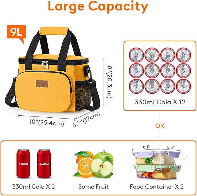 Lifewit Medium Lunch Bag, Insulated Lunch Box, Soft Cooler Cooling Tote for Adult Men Women, Orange 12-Can (9L) - Image 4
