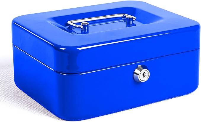 Jssmst Locking Medium Steel Cash Box with Money Tray,Lock Box,Blue by Jssmst
