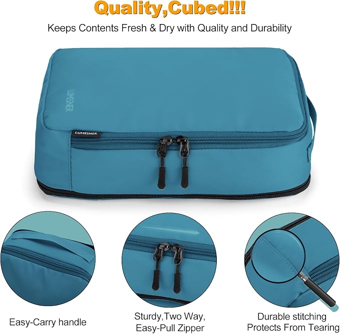 Compression Packing Cubes, Lumesner 8 Set Travel Packing Cubes for Carry on Suitcases, Compression Suitcase Organizers Bag Set & Travel Cubes (Blue, 8-piece) - Image 6