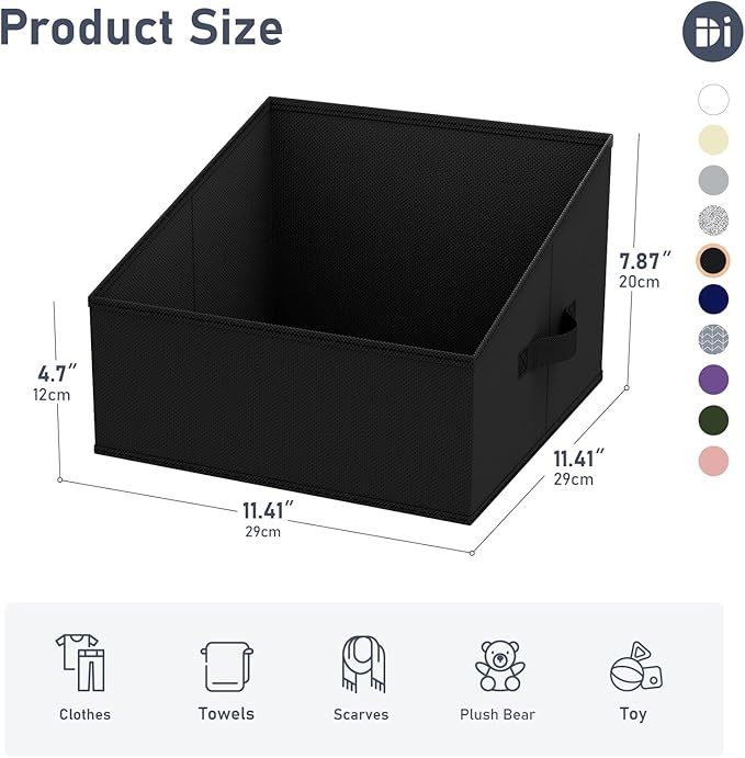 DIMJ Closet Storage Bins 8 Pack - Fabric Trapezoid Closet Organizer Bin, Foldable Storage Baskets for Shelves, Closet Shelf Organizer, Clothing Storage Box for Toys, Books, Towel, Clothes, Black - Image 2