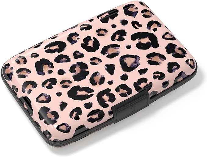 Credit Card Holder, Mini Aluminum Card Wallet RFID Blocking Slim Metal Hard Card Case for Women Men, Pink Leopard by Atufsuat