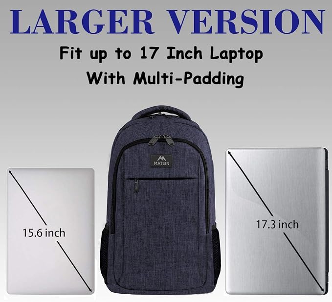 MATEIN Blue Heavy Duty Backpack, Computer Bookbag Fits 17 Inch Notebook | Large Carry On Luggage Travel Laptop Bag, Anti Theft Pocket, Sturdy College Business Daypack, Gifts for Men & Women - Image 3