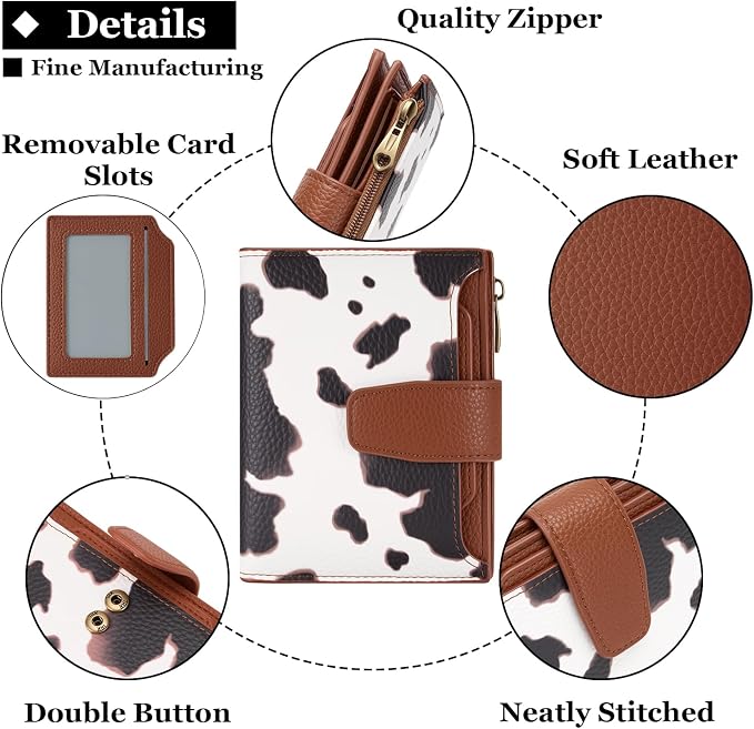 Small Wallet Women RFID Blocking Soft Leather Bifold Compact Card Holder Wallet for Women with Zipper Coin Pocket 4 ID Window - Image 5