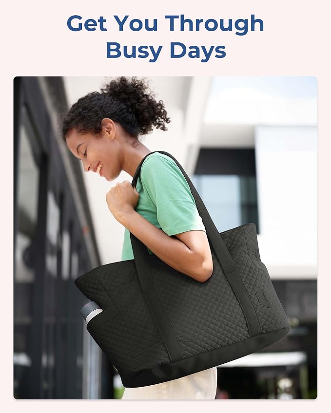 BAGSMART Crush Tote Bag for Women, 20L Puffer Work Tote with Zipper, Travel Essentials Quilted Nurse Hospital Bag - Image 6
