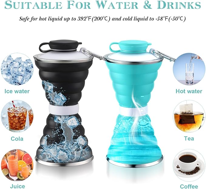 Nuenen 6 Pcs Collapsible Water Bottles 17 oz Silicone Foldable Water Bottles Portable Travel Water Bottle with Buckle for Camping Hiking Sports Outdoor Gym Summer (Bright Color) - Image 4