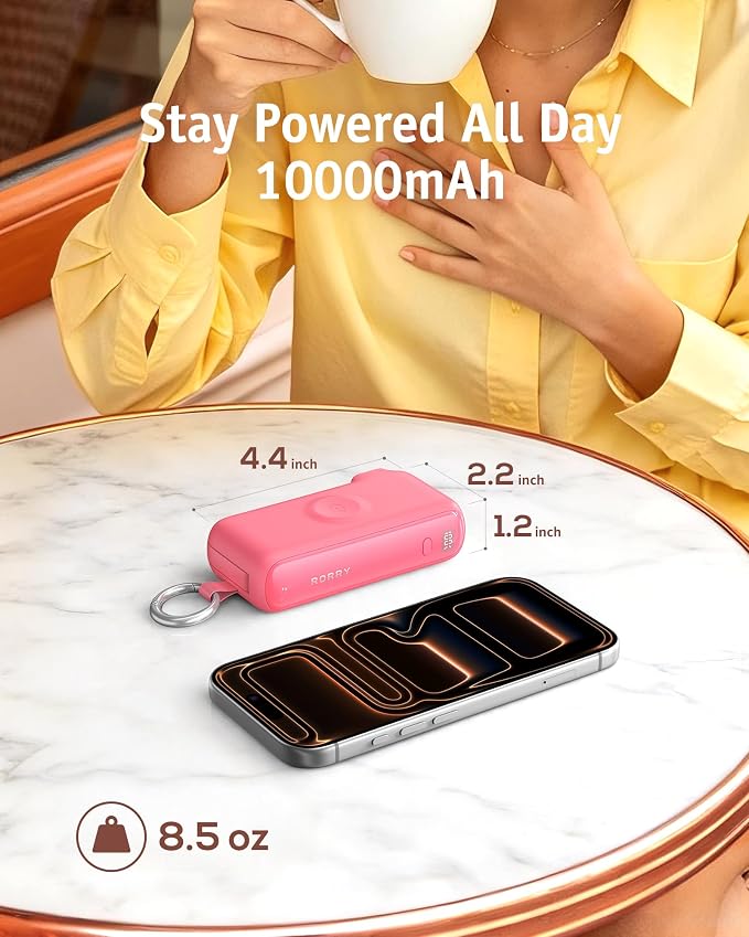 RORRY Flow Portable Charger 10000mAh 40W Wall Plug Power Bank Battery Pack | Built-in USB-C Cable, Keychain Design, Fast Charging, for iPhone 17/16/15, Apple Watch, iPad, 3-in-1, Travel Essential - Image 7